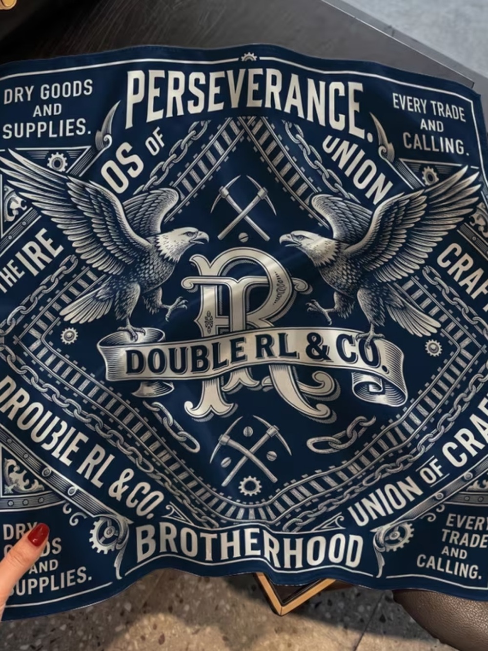 RRL Union Navy and White Graphic Bandana/Banner/Scarf